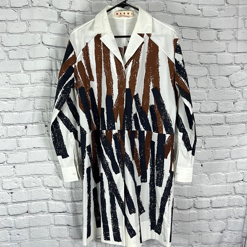 MARNI tunic shirt dress top blue white brown